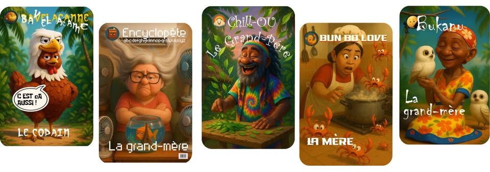 Quelques personnages des familles du jeu Aouu pardon !